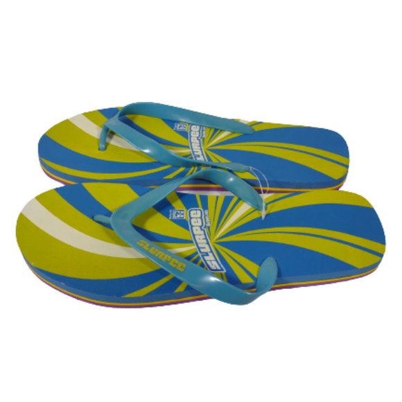 7-11 Slurpee Flip Flops Neet Feet Blue Green Purple Men's size 9-11 1/2 Large - Picture 1 of 9